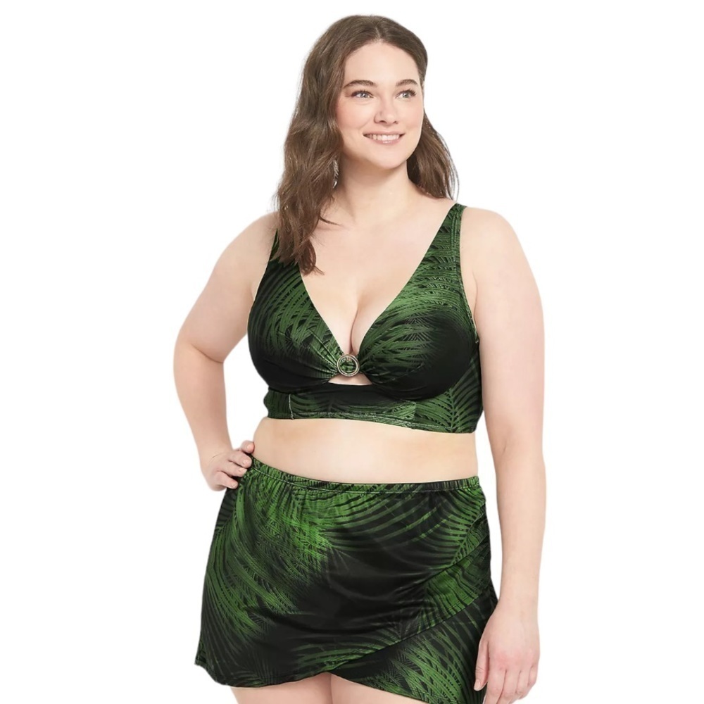 Lane Bryant NWOT Plunge Underwire Swim Bikini Top Im Breezy Palms- 46DD